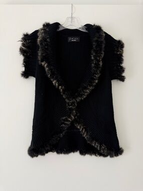 P Luca black knit vest & rabbit trim - XS